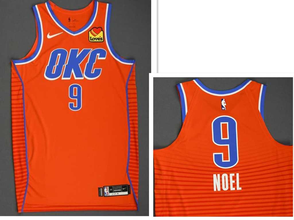 Men%27s Oklahoma City Thunder #9 Nerlens Noel Orange Statement Edition Stitched Jersey